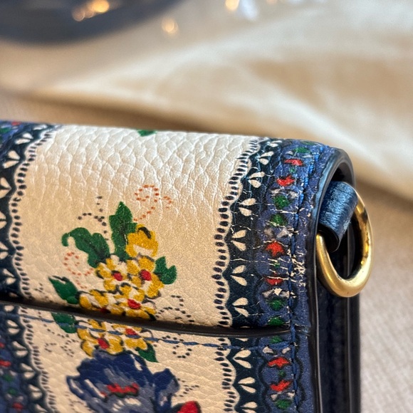 Tory Burch McGraw Leather Blue and White Floral Crossbody Purse - Picture 9 of 10